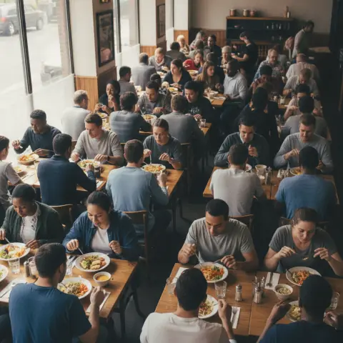 Busy restaurant with people eating lunch